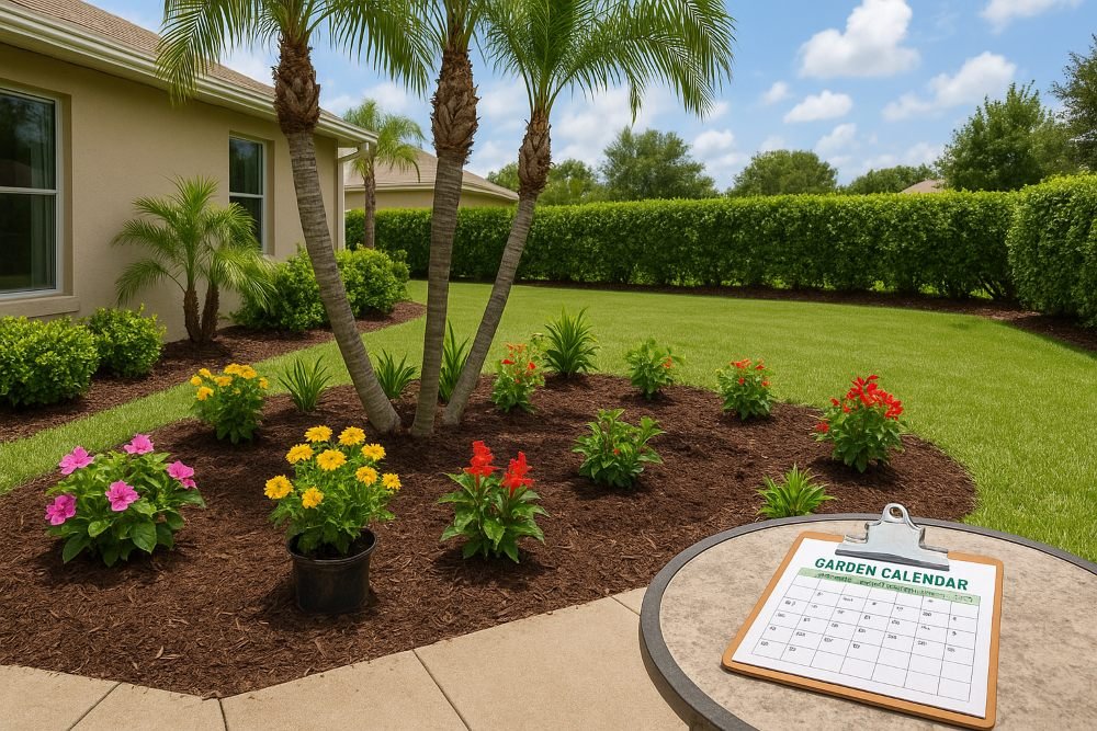 Florida Backyard Paradise with native plants and a calendar on a table