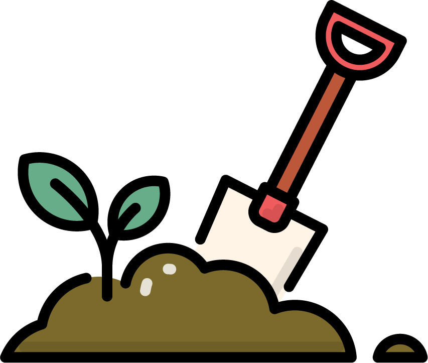 Garden Shovel in Dirt with a plant